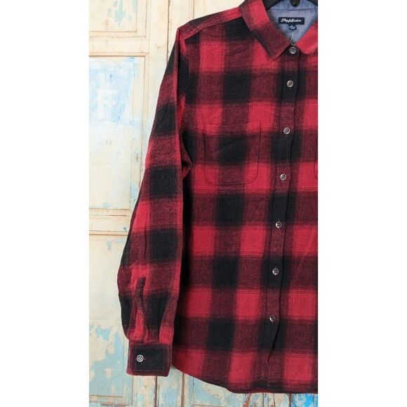 Flag & Anthem Womens Size L Red Black Plaid Long Sleeve Collared Button Up Shirt - Picture 5 of 9
